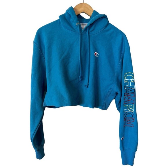 Champion Life Reverse Weave Cut Off Hoodie Blue Medium - Picture 1 of 4
